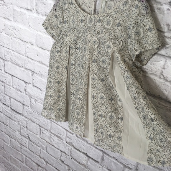 LC Lauren Conrad Tops - LC Lauren Conrad Metallic Lace Pleated Blouse